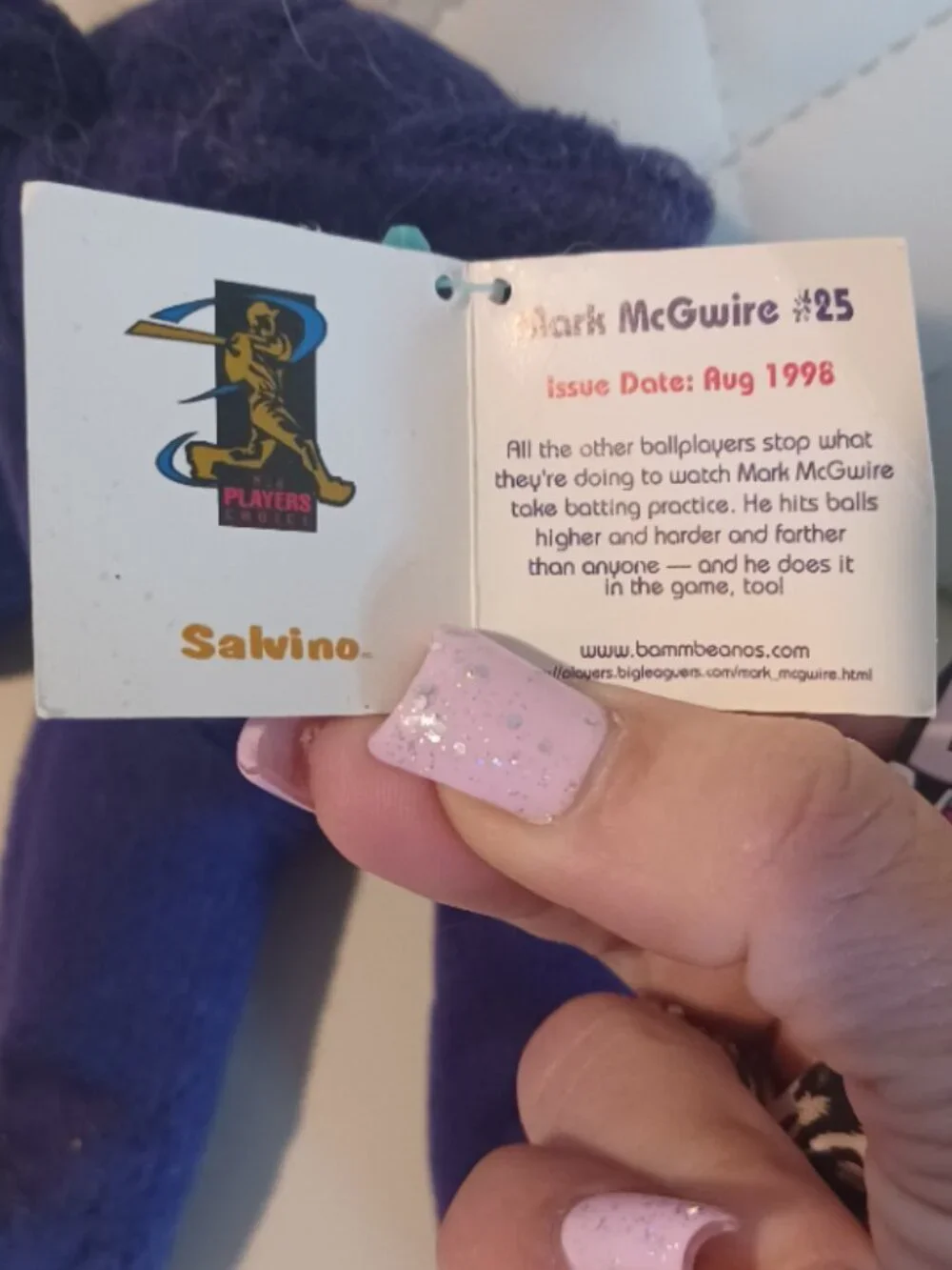 NWT Vintage Salvino's Bamm Beano's Mark McGwire #25 Beanie Issue Date Aug 1998